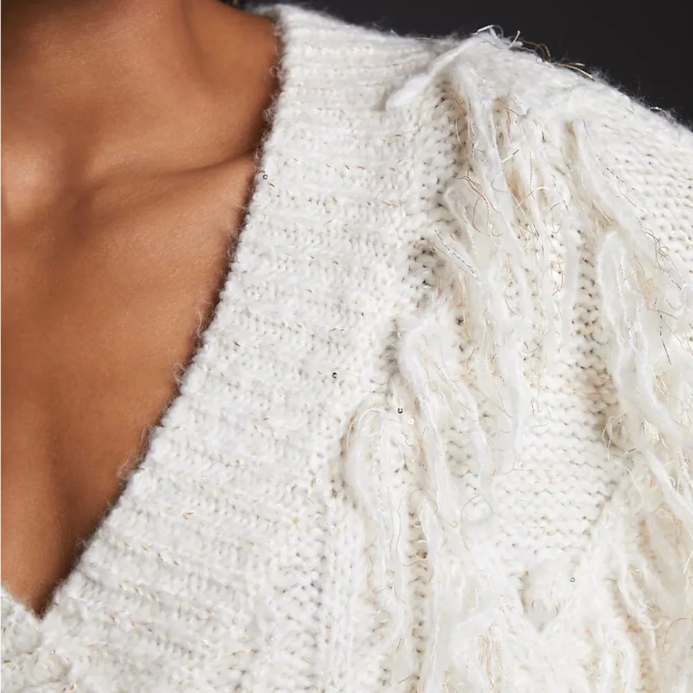 By Anthropologie Fringed Pullover Sweater, XXS petite - Picture 10 of 10